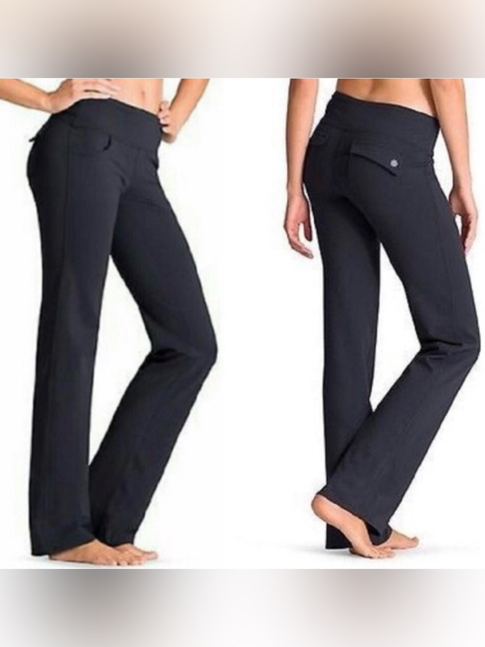 Athleta Fusion Black Wide Leg Flare Pocket Leggings